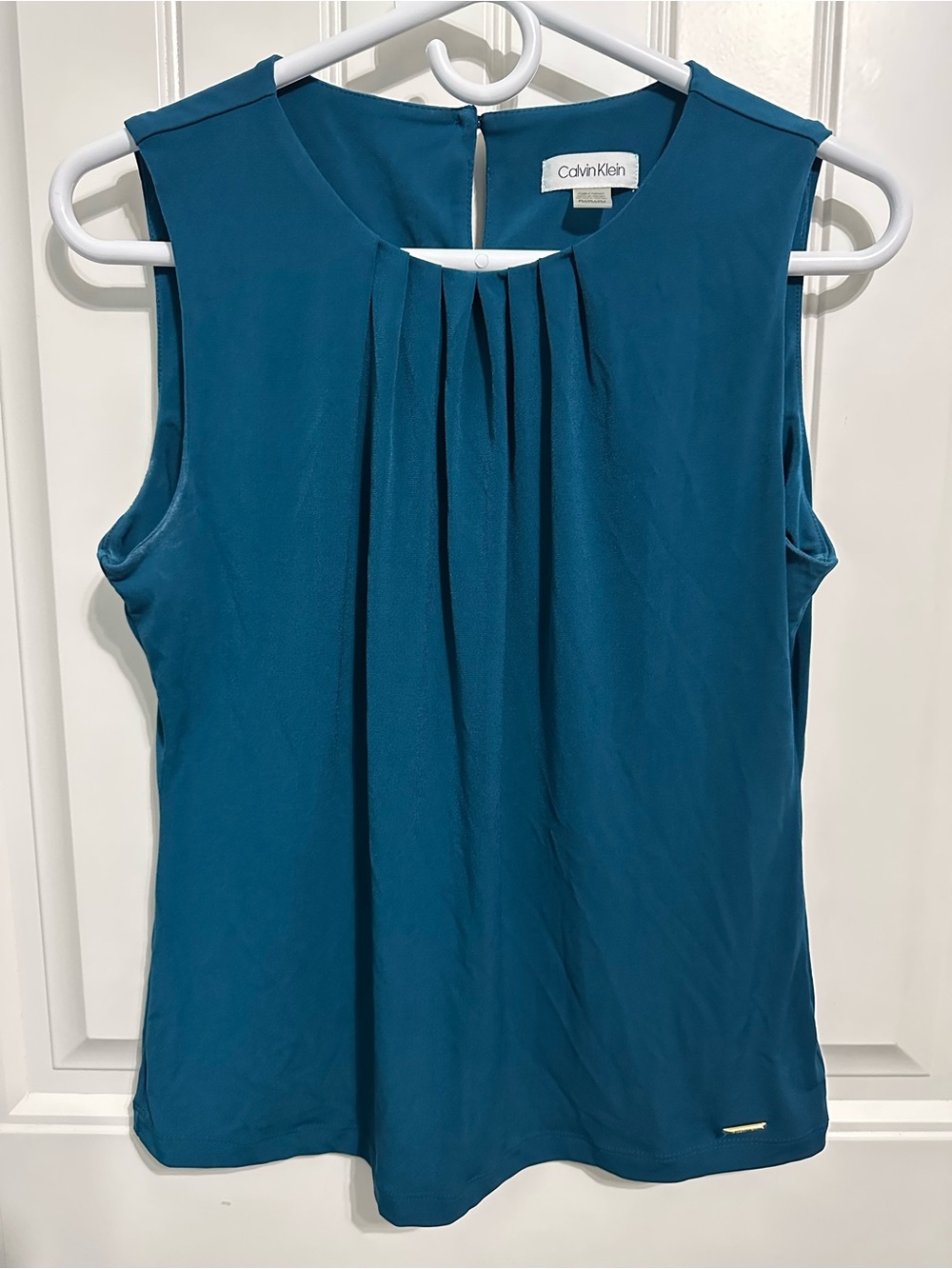 Calvin Klein Teal Pleated Sleeveless Top